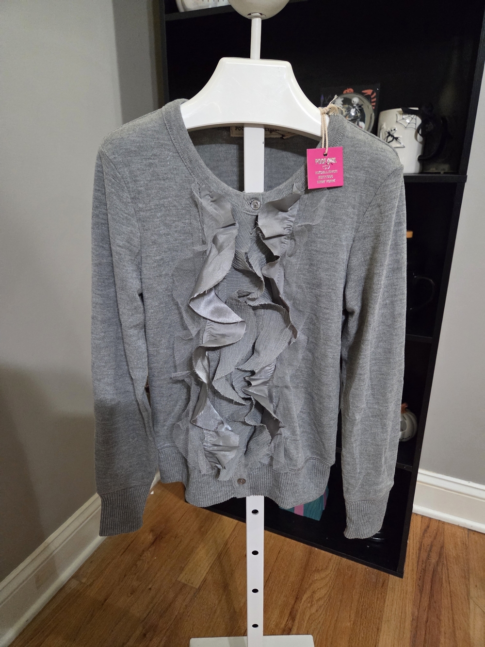 Girls' Gray Ruffle-Front Cardigan Sweatshirt -